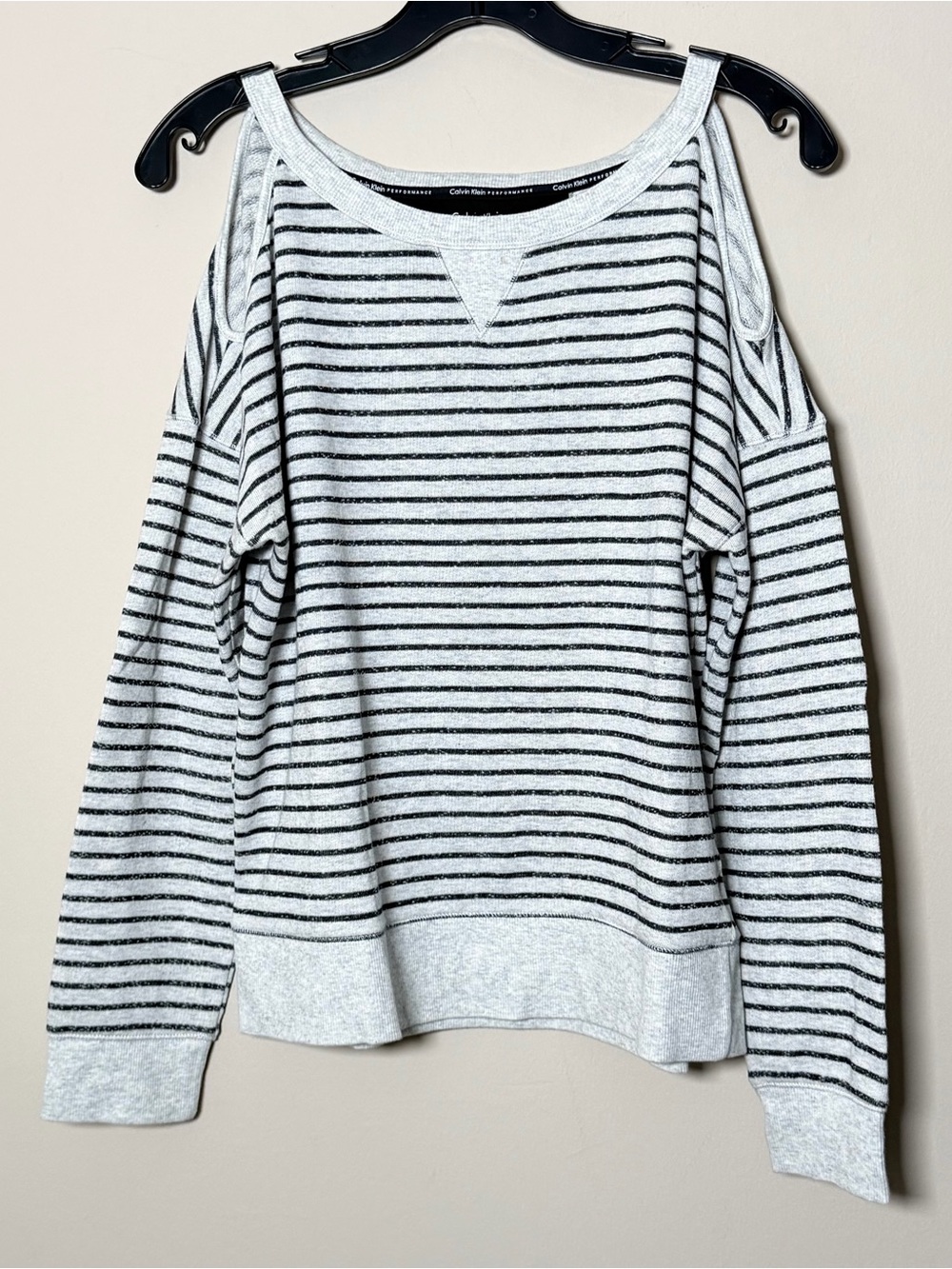 CALVIN KLEIN Performance Cold Shoulder Stripe Sweatshirt,size M